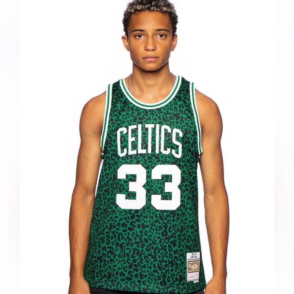 Mitchell & Ness Boston Celtics Larry Bird #33 Leopard Print Swingman Jersey XS